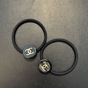 Brand New CHANEL Black Hair Accessories with Gold Emblem Set of 2